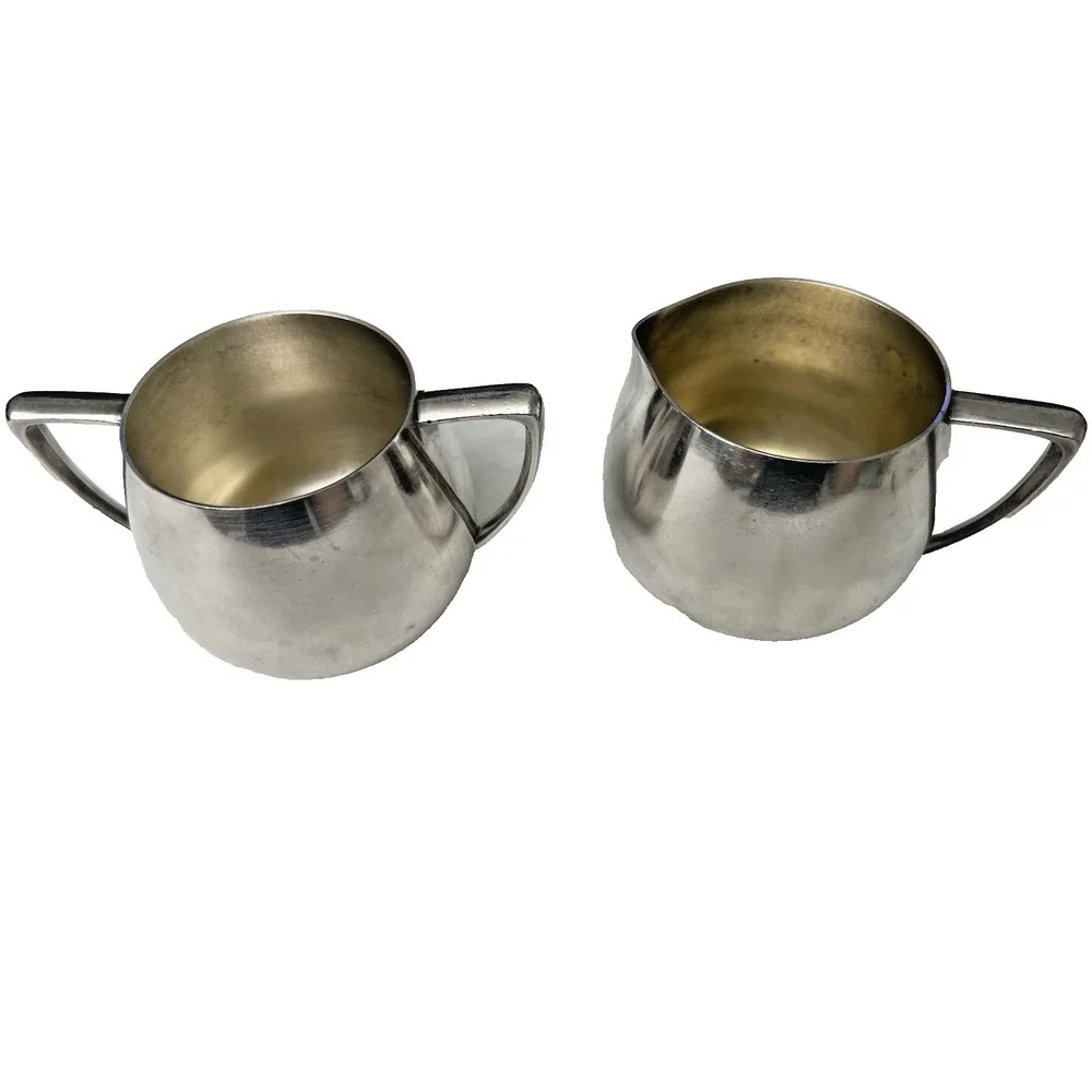 Empire Crafts Silver-plated Mid-Century Modern Sugar‎ Bowl Creamer Set Quadruple